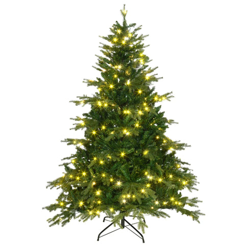 Rootz Christmas Tree - Artificial Fir - With Fairy Lights - Base - Flame-retardant - Plastic - Green - 1.20 x 1.20 x 1.80m
