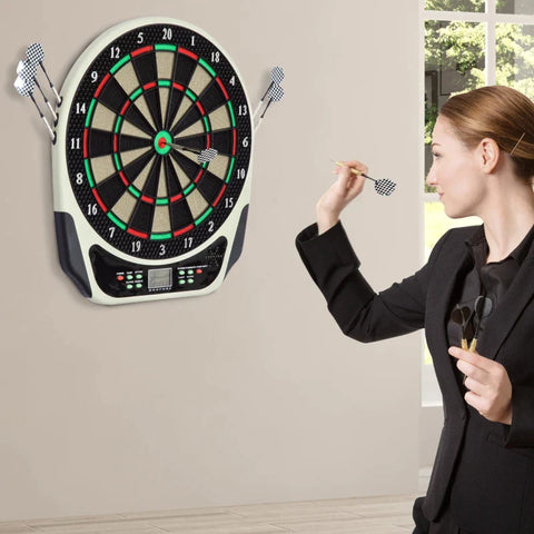 Rootz Electronic Dart Board - Dart Board - Dart Board Set - With LCD Display - 6 Darts - 24 Dart Heads - For 8 Players - Plastic - Black - 44L x 50W x 3.2T cm