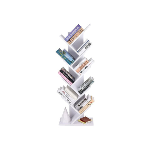 Rootz Bookcase - 8 Tier Bookcase - Tree-shaped Bookcase - Modern Tree Book Organizer - Stylish Tree-shaped Shelving Unit - Floor-standing Tree Book Storage - Chipboard - White - 50 x 141.5 x 25 cm (W x H x D)