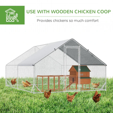 Rootz Chicken Coop - Hen Poultry House - Chicken Cage - Rabbit Hutch - Silver - 3 x 4 x 2m