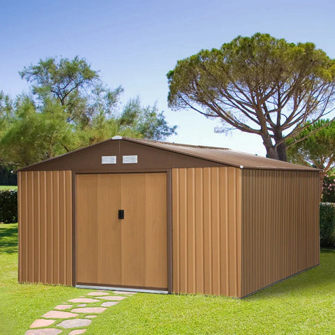 Rootz Garden Shed - Tool Shed - Garden Shed With Base Plate - Metal - Polypropylene - Brown - 340 x 386 x 200 cm