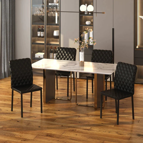 Rootz Dining Room Chairs - Kitchen Chairs - High Backrest - Optimal Support - 4 chairs - Faux Leather - Black -  41 cm x 50 cm x 91 cm