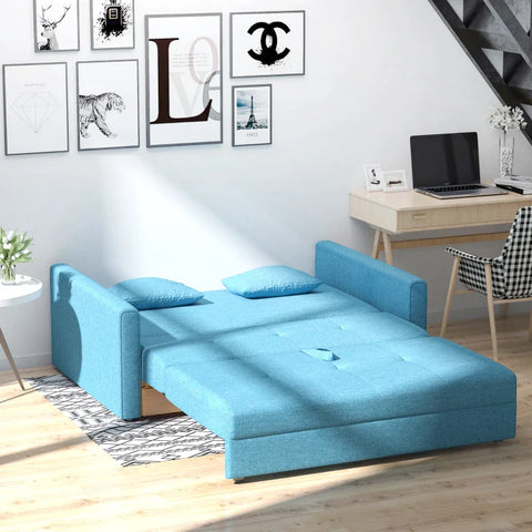 Rootz Sofa Bed - 2 Seater Sofa- Hidden Storage Space - Soft Padding - Stylish Polycotton Material - Light Blue - 152 x 101 x 81cm