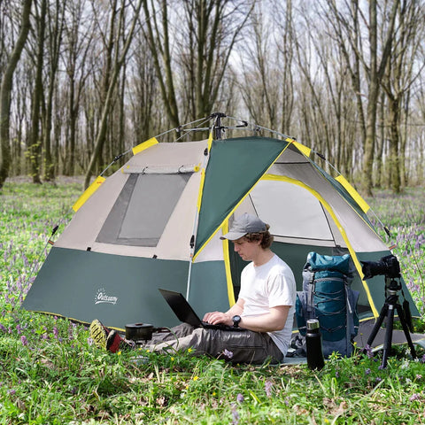 Rootz Camping Tent - 3 Person Tent - Dome Tent - Weatherproof Cover Protects Tent - Tent With Pegs - Outdoor Shelter - Polyester Material - Green - 205 X 195 X 135 Cm