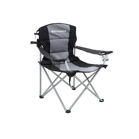 Rootz Camping Chair - Camping Chair With Padded Seat - Portable Folding Chairs - Camping Furniture - Beach Chairs - Hiking Chairs - 600D Oxford Cloth - Black - 101 x 68 x 106 cm (L x W x H)