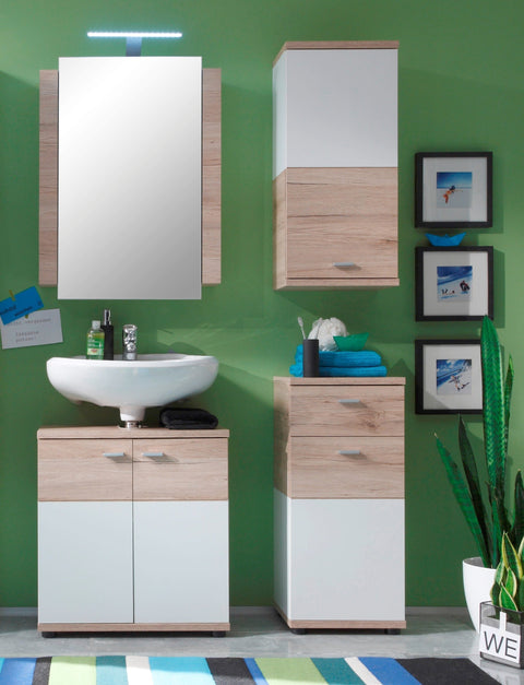 Rootz Bathroom Cabinet - Storage Cabinet - White and Brown - 36 x 81 x 31 cm