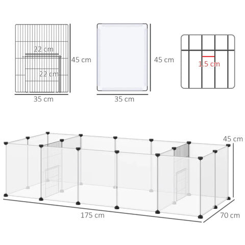 Rootz DIY Outdoor Enclosure - Small Animal Gate - 18 Panels - Includes Mounting Material - Modular System - Black + White - 175L x 70W x 45H cm.