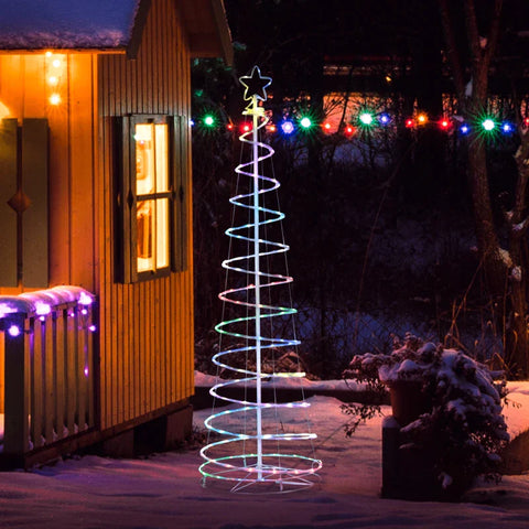 Rootz LED Spiral Tree - Christmas Tree With 135 Mini Lights - Christmas Tree Light - Tree For Indoor And Outdoor - Christmas Decoration - PP Plastic - Metal - White - Ø55 x 183 cm
