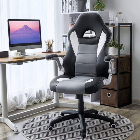 Rootz Gaming Chair - Executive Chair With Adjustable Armrests - Ergonomic Office Chair - Adjustable Gaming Chair - PC Gaming Chair - PU Synthetic Leather - Black-gray-white - 54 x 51 cm (W x D)