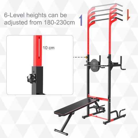 Rootz Power Tower Dip Station - Power Tower Station - Pull Up Bar - Gym Equipment - Black/Red - 94 x 174 x 180-230 cm