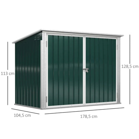 Rootz Garbage Can Box - Equipment Box - Garbage Box Store For 2 Garbage Cans - Lockable - Steel - Green - 178.5 x 104.5 x 128.5/113 cm