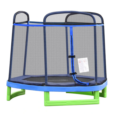 Rootz Children's Trampoline - Children's Trampoline With Safety Net - Toddler Trampoline For Indoors And Outdoors - Fitness Trampoline - Garden Trampoline - Blue/Green - 215 x 200 x 190 cm