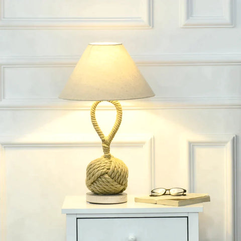 Rootz Table Lamp - Maritime Design - Hemp Rope - Living Room - Bedroom - Dining Room - Brown + White - 35L x 35W x 57.5H cm