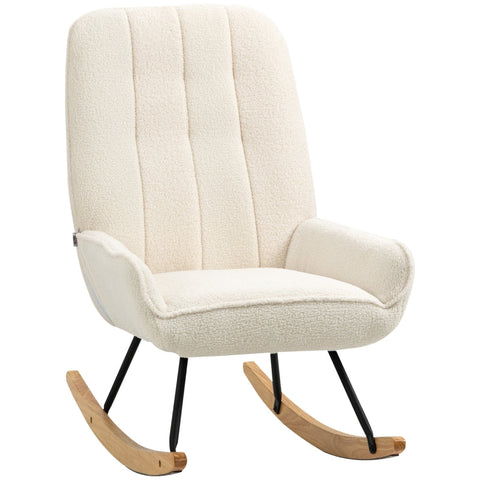 Rootz Rocking Chair - Rocking Chair With Sherpa Fleece - Rubberwood - Steel - Foam - Natural + Cream - 63 cm x 95 cm x 97 cm