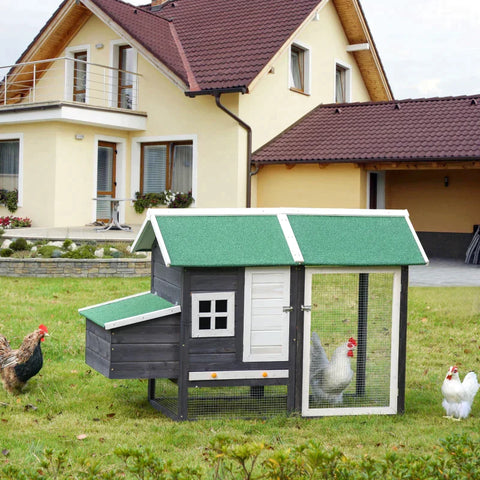 Rootz Bantam Chicken Coop - Modern Bantam Chicken Coop - Poultry House - Bantam Chicken House with Nesting Box - Playpen Asphalt Roof - Grey - 170 x 81 x 110 cm