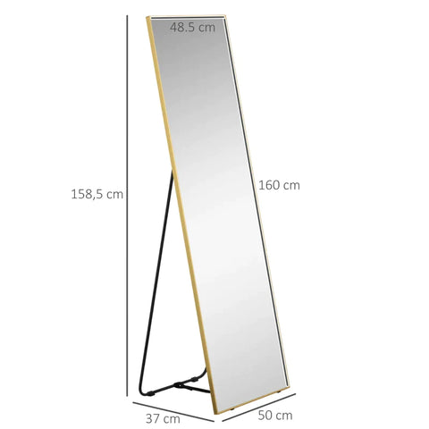 Rootz Dressing Mirror - 2-in-1 Mirror - Full Length Mirror With Metal Frame - Wall-mounted - Bedroom - Living Room - Gold + Silver - 50 cm x 37 cm x 158.5 cm