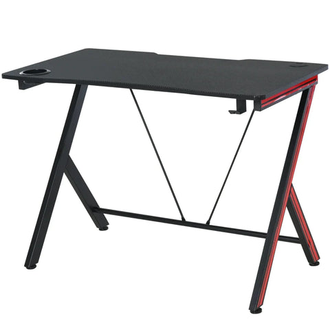 Rootz Gaming Table - Desk with Headphone Hook - Drink Holder - Computer Desk - Steel + MDF - Black - 105 x 55 x 75 cm