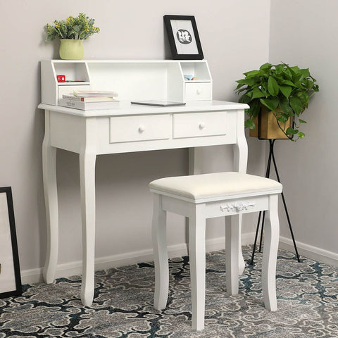 Rootz Dressing Table - Discreet Dressing Table Without Mirror - Country House Style - Makeup Desk - Vanity Desk - Vanity Table - MDF - Wood - White - 93 x 80 x 40 cm