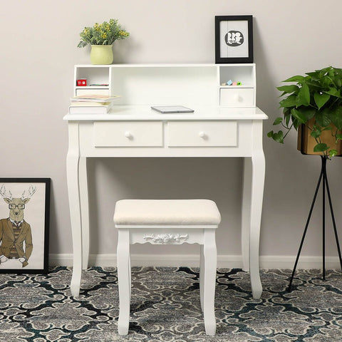 Rootz Dressing Table - Discreet Dressing Table Without Mirror - Country House Style - Makeup Desk - Vanity Desk - Vanity Table - MDF - Wood - White - 93 x 80 x 40 cm
