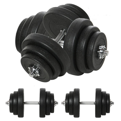 Rootz Dumbbell Set - 2 Metal Handles - Fitness Goals - 12 Weight Plates - Floor-friendly - Steel+plastic - Black - Ø24.5 x 4.3 cm