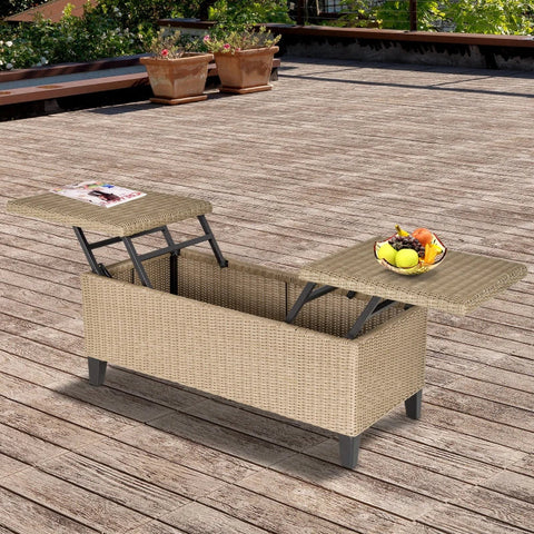 Rootz Garden Side Table - Poly Rattan Side Table - Garden Coffee Table - Balcony Table - Extendable - Khaki