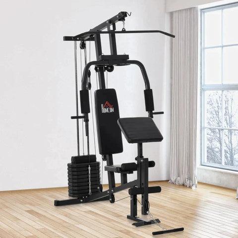 Rootz Gym Multi-gym - Fitness Station - Multi-gym - Fitness Center - Fitness Equipment Including Weights With Roller Padding - Black - 148 x 108 x 207 cm