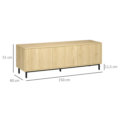 Rootz Tv Bench - Scandi Design - 3 Cabinet Compartments - Storage Space - Adjustable Shelves - Cable Management - Chipboard - Natural - 150 x 40 x 51 cm