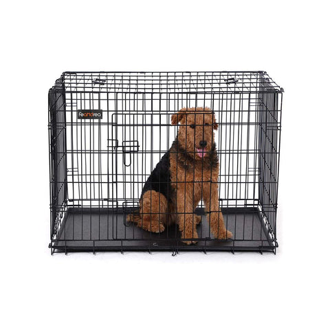 Rootz Dog Cage - 2 Doors - Xxl - High-quality Material - Two-door Design - Easily Foldable - Good Workmanship - Removable Base Tray - Iron Wire-ABS Plastic - Black - 122 x 81 x 76 cm (W x H x D)