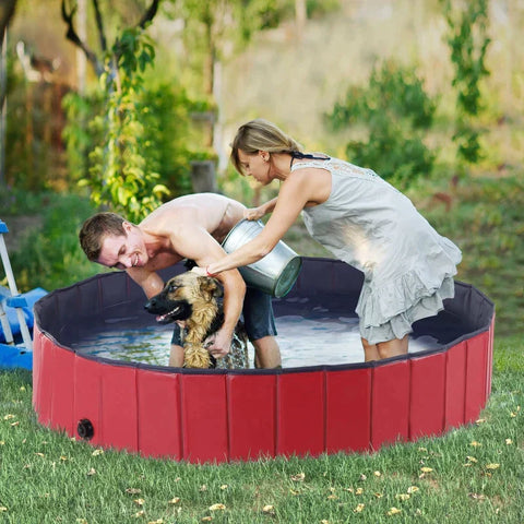 Rootz Pet Swimming Pool - Dog Pool - Pool - Swimming Pool - Dog Bath Swimming Pool - Red/dark Blue Pvc - 160 X 30h Cm