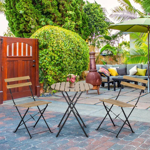 Rootz Bistro Set - Outdoor Seating - Bistro Set 3 Pcs - Foldable Garden Set - Balcony Set - Bistro Table - Garden Furniture - Metal/Pine Wood - Natural