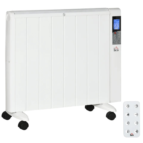 Rootz Electric Heater - 2 Heating Levels With Castors - Wall Mounting Possible - Quiet Operation - White - 75 x 7.5 x 58.5 cm