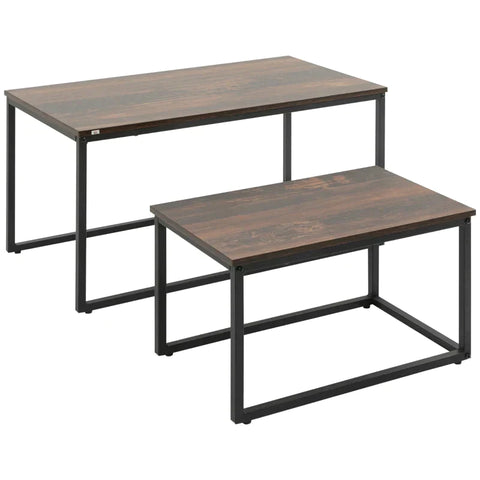 Rootz Coffee Table - Set Of 2 Coffee Table - Tea Table - Snacks Table - Industrial Design - Chipboard/Steel - Black/Brown - 90cm x 48cm x 49cm