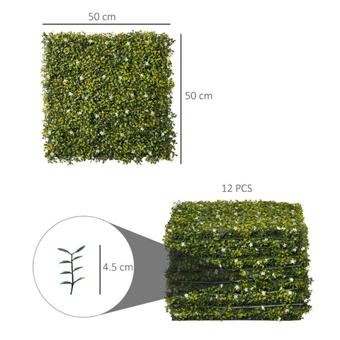Rootz Artificial Plant Wall - Boxwood Wall Panel - Milan Grass With Flower - Privacy Fence Screen - Yellow-Green - 50 x 50 x 5 cm