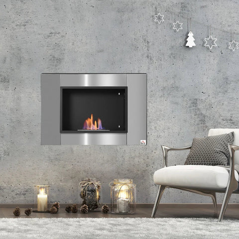 Rootz Ethanol Fireplace - Bio-ethanol Burner - Elegant Fireplace - Wall Fireplace - Burning Time No Smoke - Stainless Steel - 80 x 14 x 54 cm