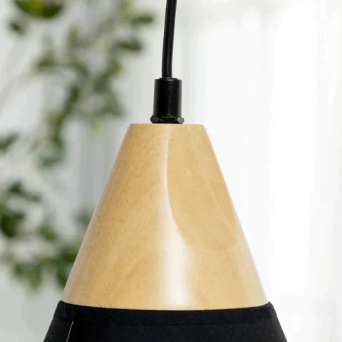 Rootz Hanging Lamp - Ceiling lamp - Hanging Light - Industrial Design - Metal/Rubber Wood/Terylene Cotton - Black/Natural - 24 cm x 24 cm x 28 cm