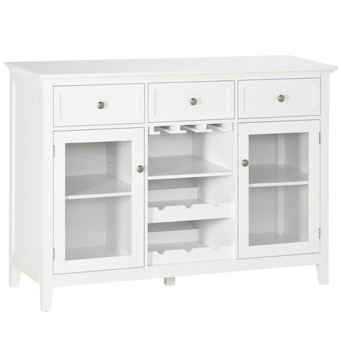 Rootz Sideboard - Buffet Cabinet - 3 Drawers - 2 Cabinet Compartments - Glass Doors - Wine Rack - White - 120 x 40 x 87cm