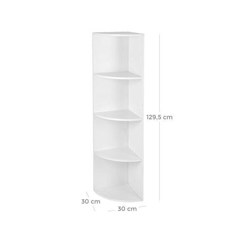 Rootz Corner Shelf With 4 Shelves - Floating Shelf - Wall Shelf - Wooden Shelf - Industrial Shelf - Storage Shelf - Chipboard - White - 30 x 129.5 x 30 cm (W x H x D)