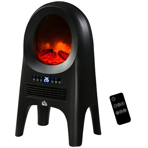 Rootz Space Heater - Electric Heater - 3 Modes - 10-49°c - With Remote Control - Led Flames Freestanding - Black - 33.7 x 25.5 x 60.4 cm