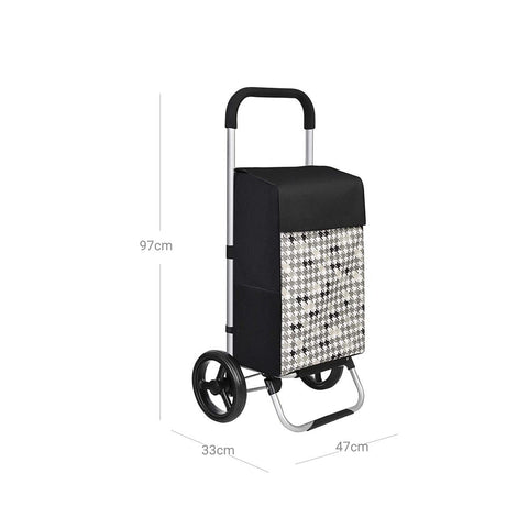 Rootz Shopping Trolley - Shopping Trolley With Wheels - Grocery Trolley - Shopping Cart - Foldable Shopping Trolley - Lightweight Shopping Trolley - Ergonomic Shopping Trolley - 600d Oxford Fabric - Black - 47 x 33 x 97 cm (L x W x H)