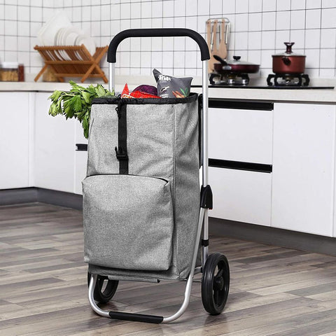 Rootz Shopping Trolley - Grocery Trolley - Shopping Trolley With A 40 Liter Bag - Shopping Cart - Rolling Shopping Trolley - Foldable  -portable  - Lightweight - Ergonomic - Grey - 31 x 24 x 54 cm