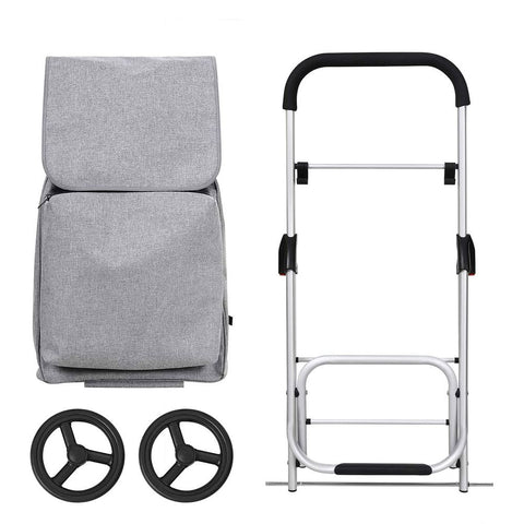 Rootz Shopping Trolley - Grocery Trolley - Shopping Trolley With A 40 Liter Bag - Shopping Cart - Rolling Shopping Trolley - Foldable  -portable  - Lightweight - Ergonomic - Grey - 31 x 24 x 54 cm