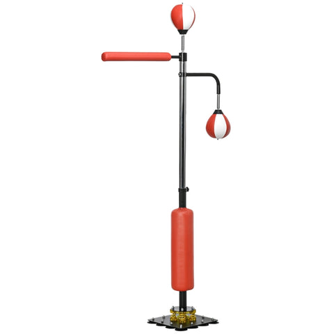 Rootz Boxing Stand - Two Speedballs - Rotating Boxing Bar - Kick Pad - Height-adjustable - Steel - Black/Red/White - 84 x 36 x 140-205cm
