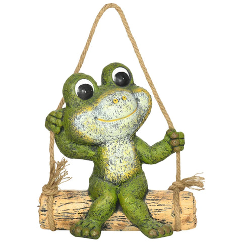 Rootz Little Frog - Garden Ornament - Garden Decoration - Weather Resistant With Solar Light - Magnesium Oxide - Green + Brown - 34cm x 20.5cm x 37cm
