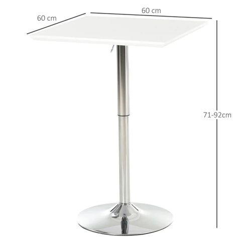 Rootz Bar Table - Bistro Table Pub - Height-Adjustable - Square Bar Table - Steel - White - 60 x 60 x 69-92 cm