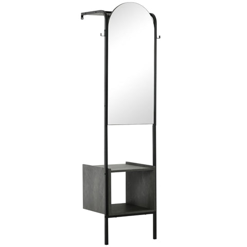 Rootz Wardrobe - Mirror - Shoe Compartment - 2 Coat Hooks - Top Shelf - Steel Frame - Black - 44 x 40 x 176 cm