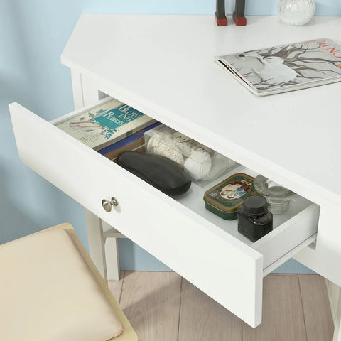 Rootz- White Corner Desk- Triangle Table Desk with Drawer- Home Office Desk Computer Desk Workstation