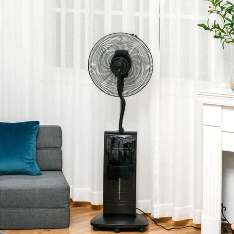 Rootz Pedestal Fan - Stand Fan - Water-cooled Stand Fan - 3.1 Liter Water Atomizer - Fog Function - Steel - Black - 135 cm