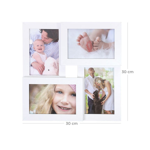 Rootz Picture Frames - Photo Collage For 4 Photos - Multi-picture Frame Set - Wall Mounted - MDF - Glass - White - 30.5 x 30.5 cm