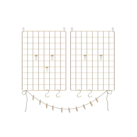 Rootz Photo Wall Made - Photo Wall Made Of Wire Mesh - Grid Plate - S Hooks - Hemp Cord - Foldback Clamps - Wooden Clamps - Non-marking Wall Hooks - Hammer - Gold - 42 x 31 cm