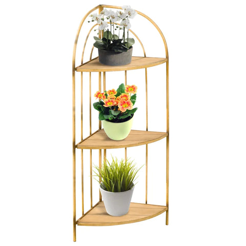 Rootz Plant Stand - Flower Shelf -  Plant shelves - 3 Tier - Rustproof Paint - Metal Frame - Light Brown - 36.5 x 36.5 x 108cm